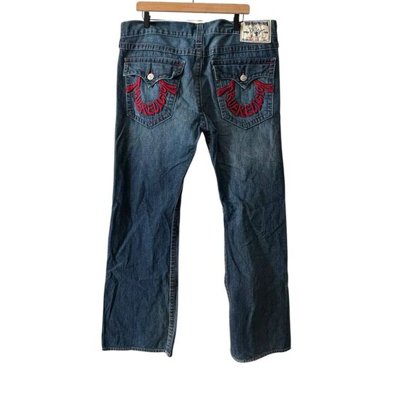 True Religion Vintage Y2K Embroidered Spell Out Dark Wash Bootcut Jeans W38 - Picture 1 of 8